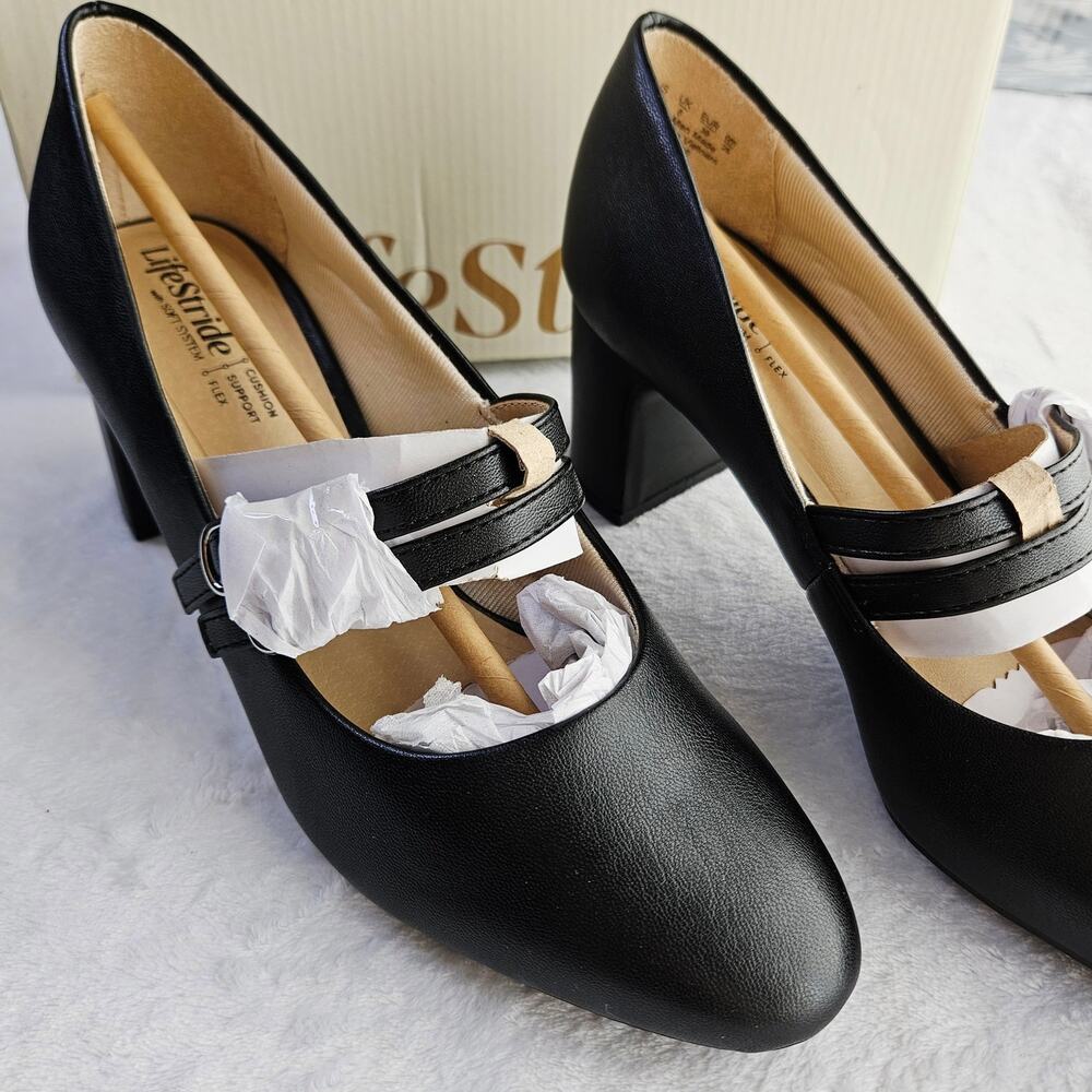 New LifeStride True Mary Jane Block Heel Pump 8.5 Black Comfort Soft Academia - Picture 5 of 12
